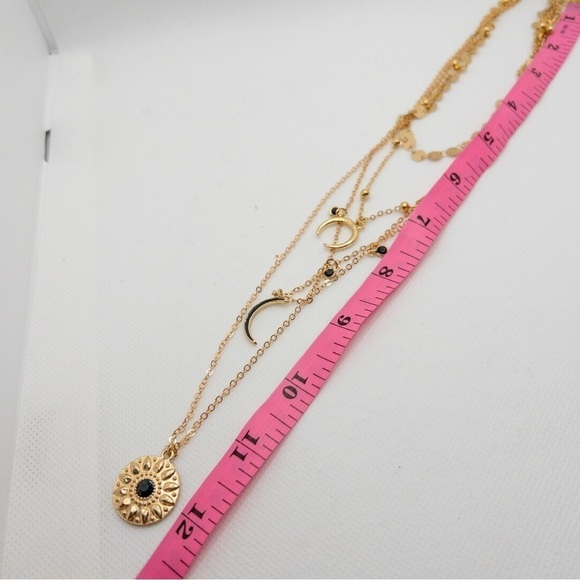 Boho Multi Layer Moon Pendant Gold Tone Necklace Festival Astrology Contemporary - Picture 9 of 9